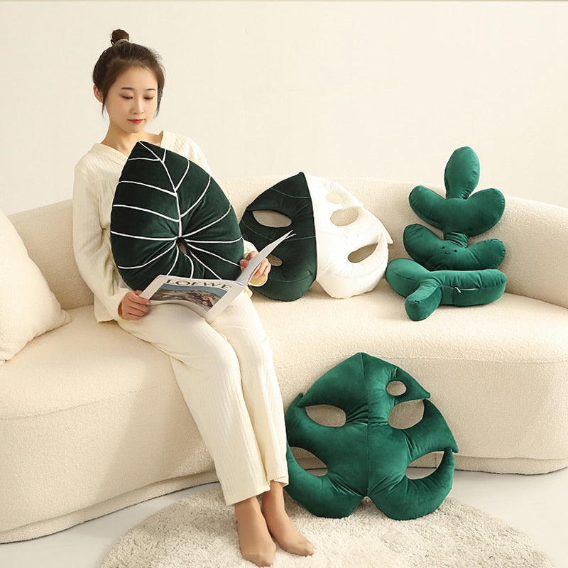 Green Leaf Plush Pillow